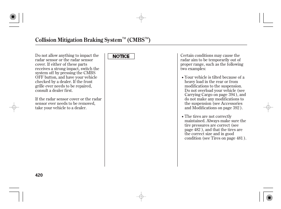 Collision mitigation braking system (cmbs ) | Acura 2011 RL User Manual | Page 426 / 562