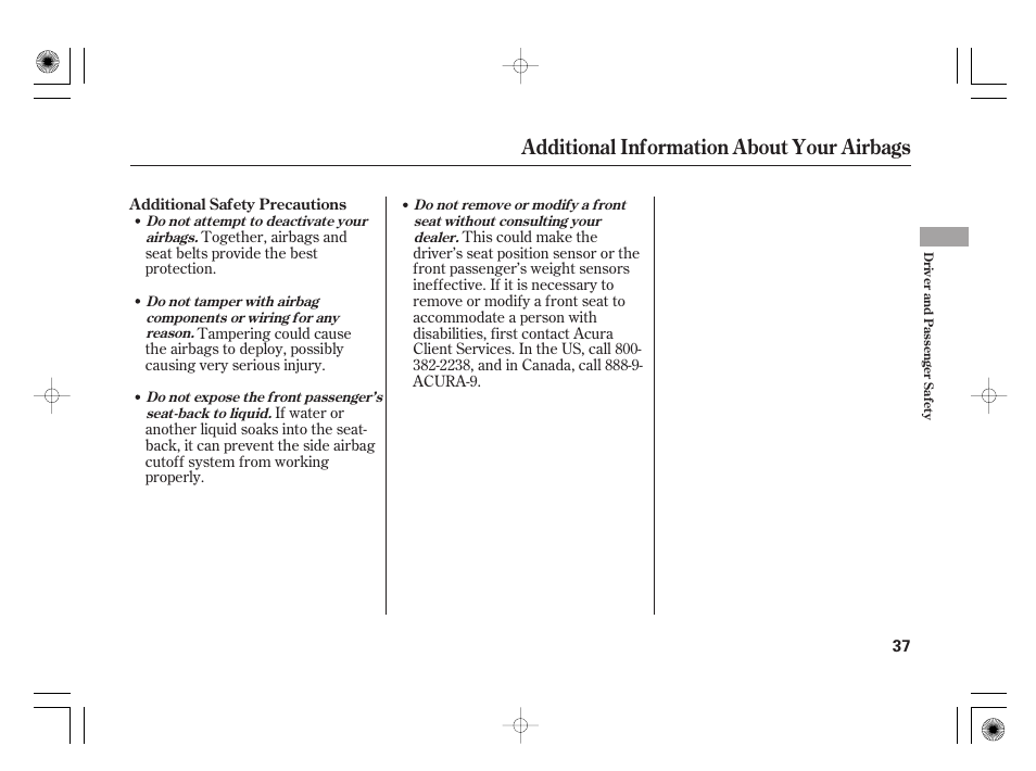 Additional information about your airbags | Acura 2011 RL User Manual | Page 43 / 562