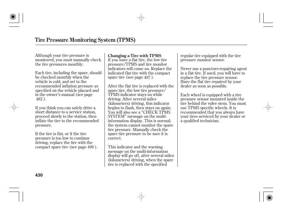 Tire pressure monitoring system (tpms) | Acura 2011 RL User Manual | Page 436 / 562