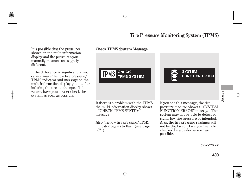 Tire pressure monitoring system (tpms) | Acura 2011 RL User Manual | Page 439 / 562