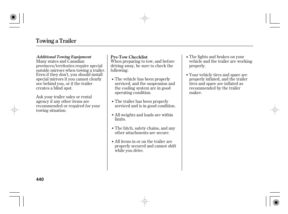 Towing a trailer | Acura 2011 RL User Manual | Page 446 / 562