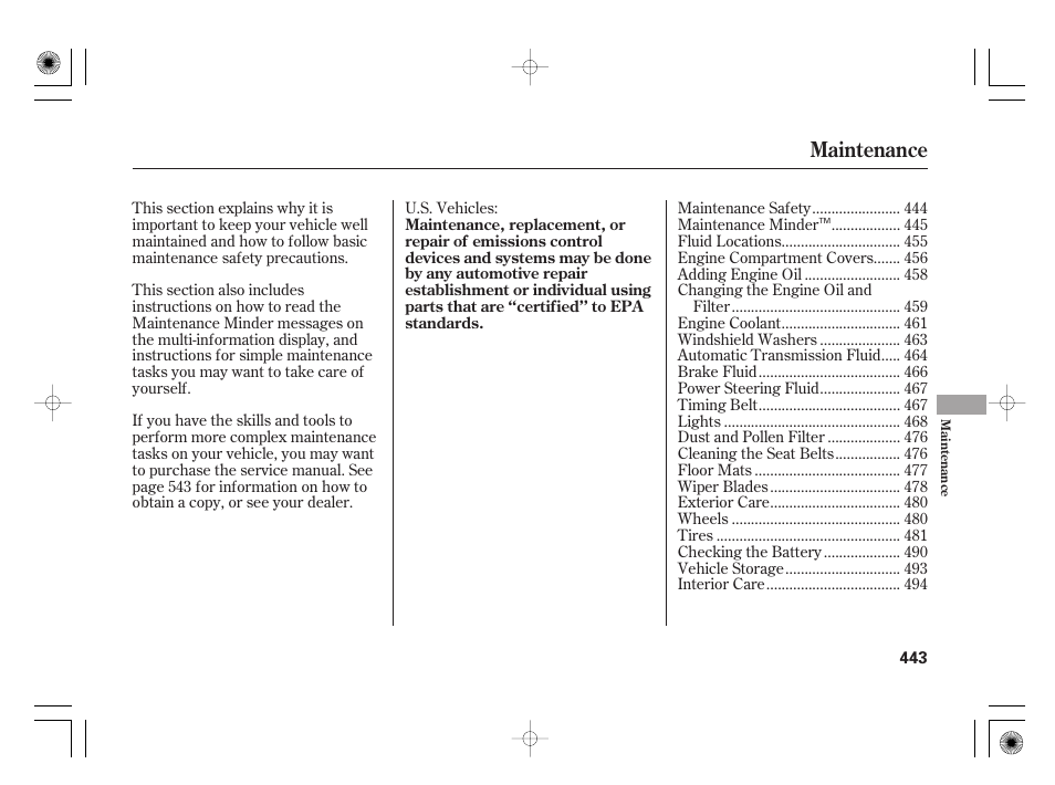 Maintenance | Acura 2011 RL User Manual | Page 449 / 562