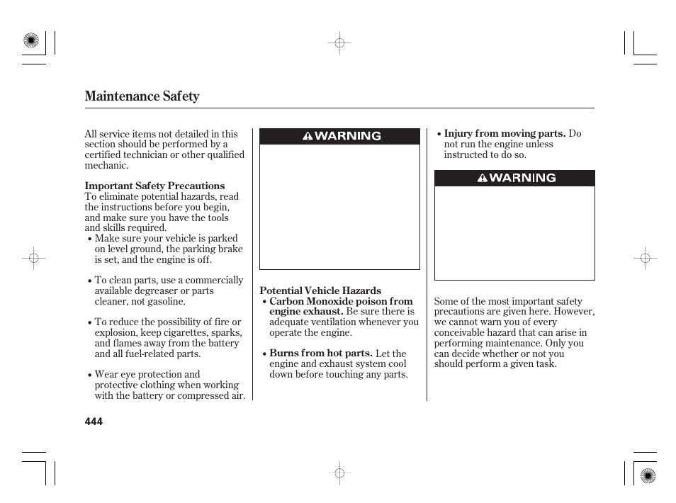 Maintenance safety | Acura 2011 RL User Manual | Page 450 / 562