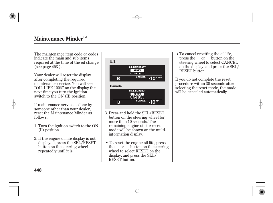 Maintenance minder | Acura 2011 RL User Manual | Page 454 / 562