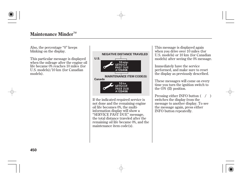 Maintenance minder | Acura 2011 RL User Manual | Page 456 / 562