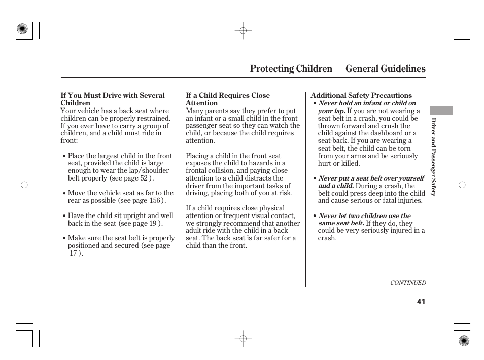 Protecting children general guidelines | Acura 2011 RL User Manual | Page 47 / 562