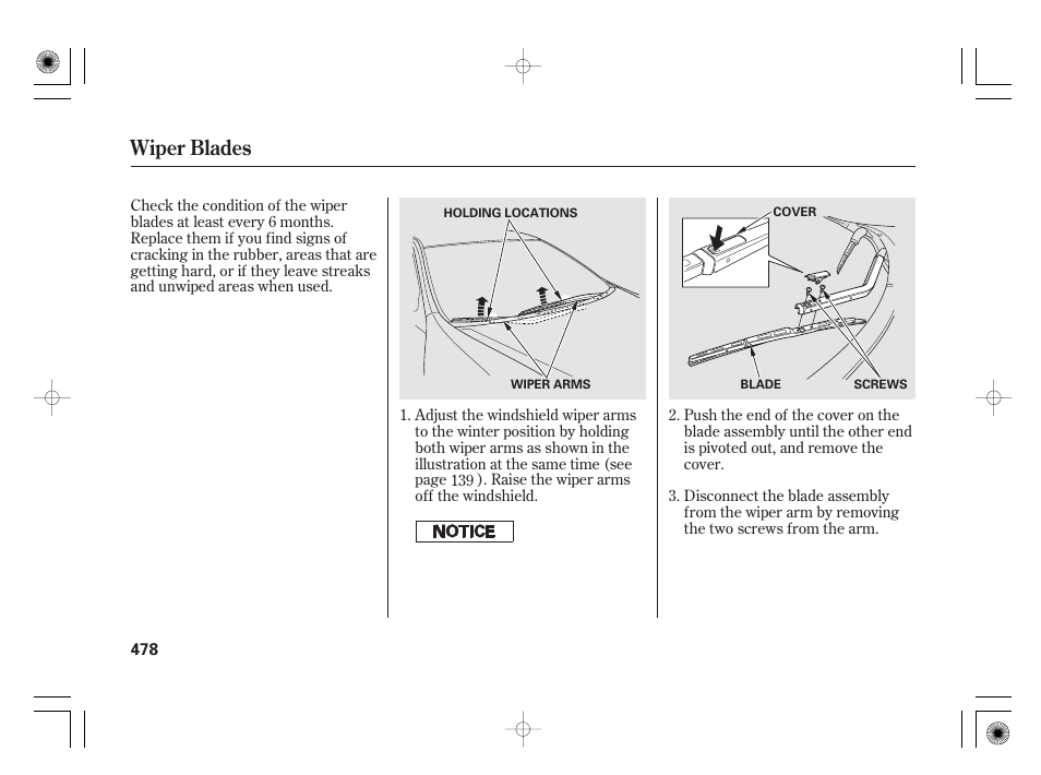 Wiper blades | Acura 2011 RL User Manual | Page 484 / 562