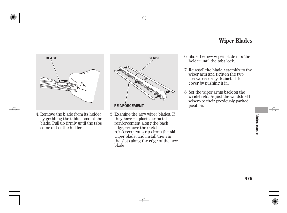 Wiper blades | Acura 2011 RL User Manual | Page 485 / 562