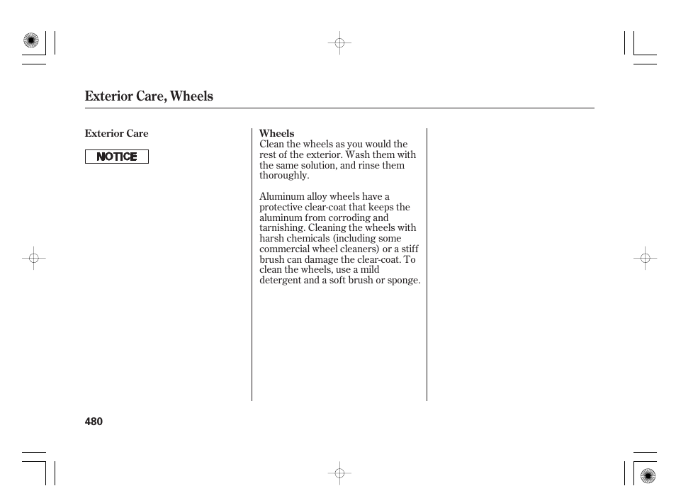 Exterior care, wheels | Acura 2011 RL User Manual | Page 486 / 562