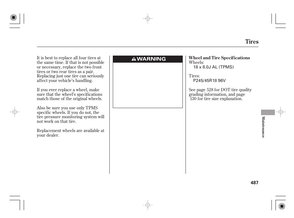 Tires | Acura 2011 RL User Manual | Page 493 / 562