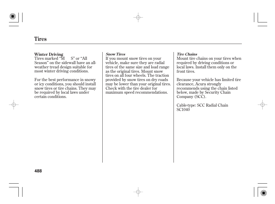 Tires | Acura 2011 RL User Manual | Page 494 / 562