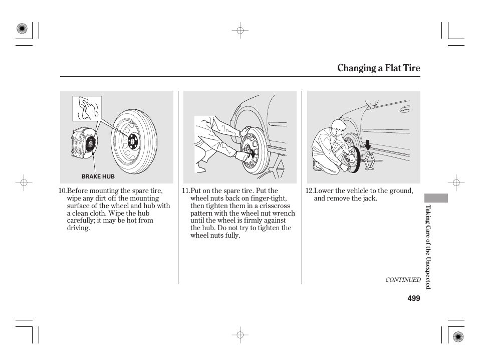 Changing a flat tire | Acura 2011 RL User Manual | Page 505 / 562