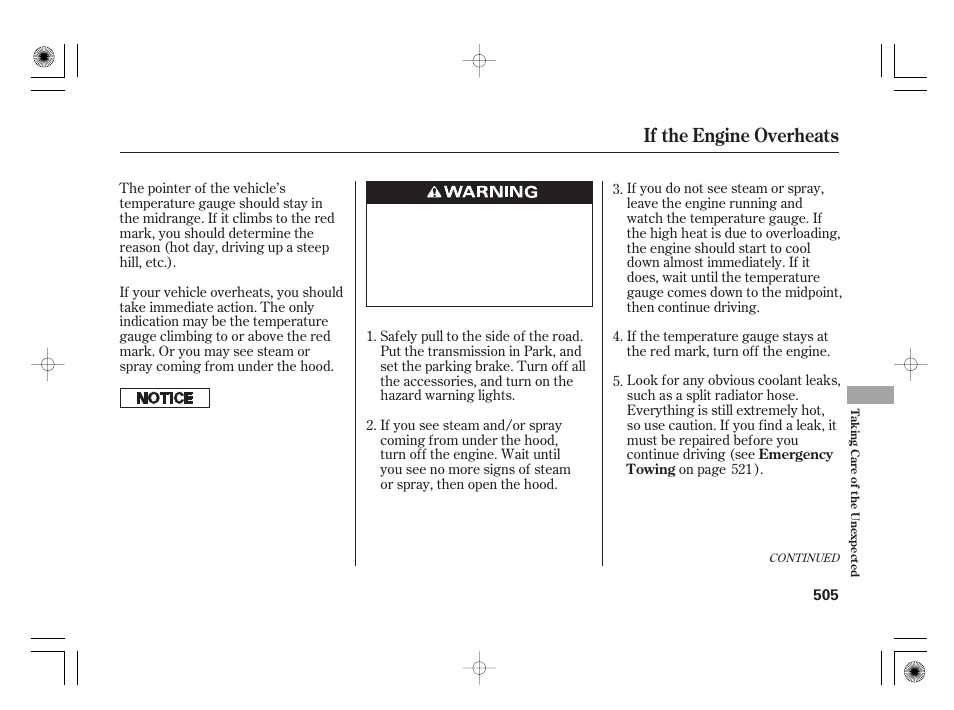 If the engine overheats | Acura 2011 RL User Manual | Page 511 / 562