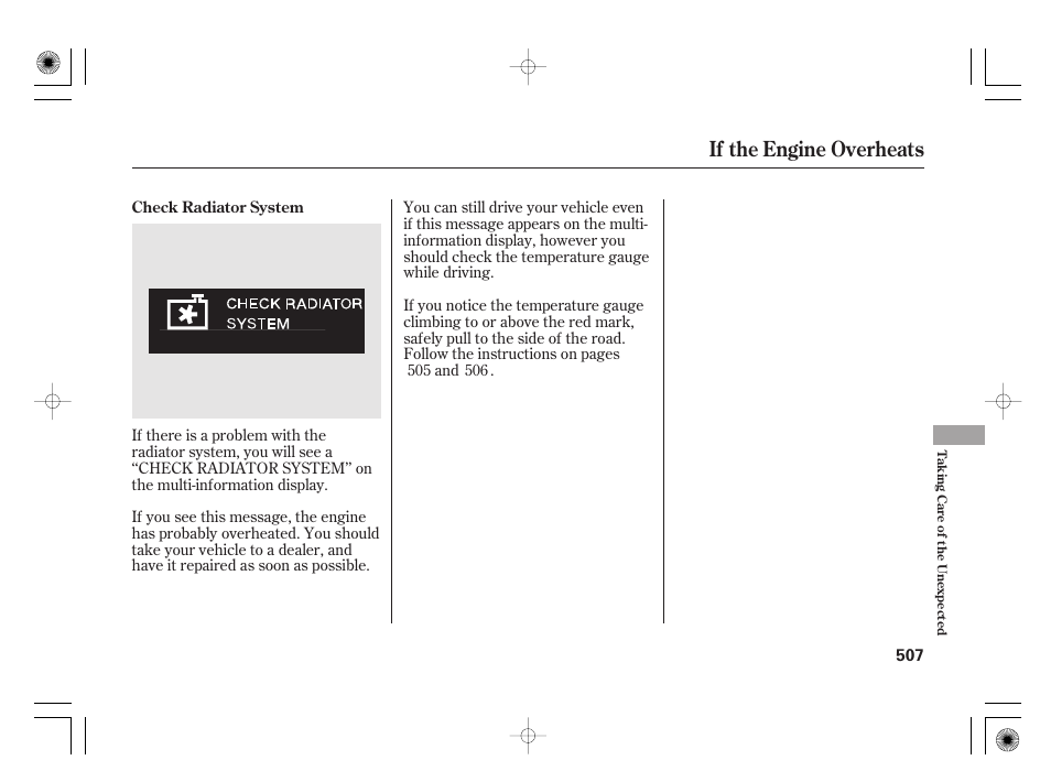 If the engine overheats | Acura 2011 RL User Manual | Page 513 / 562