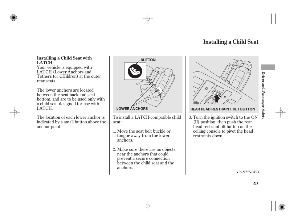 Installing a child seat | Acura 2011 RL User Manual | Page 53 / 562