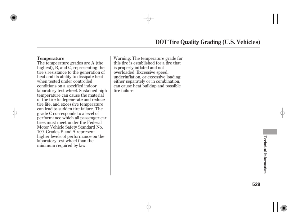 Dot tire quality grading (u.s. vehicles) | Acura 2011 RL User Manual | Page 535 / 562