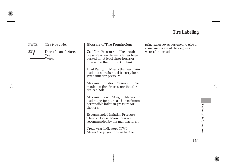 Tire labeling | Acura 2011 RL User Manual | Page 537 / 562