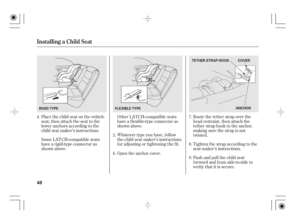 Installing a child seat | Acura 2011 RL User Manual | Page 54 / 562