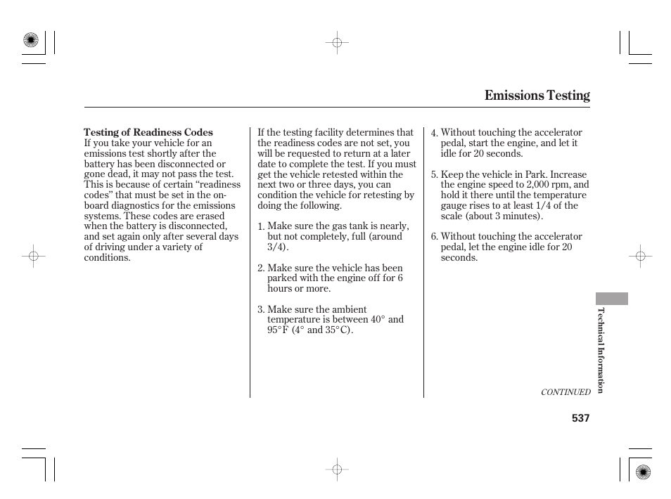 Emissions testing | Acura 2011 RL User Manual | Page 543 / 562