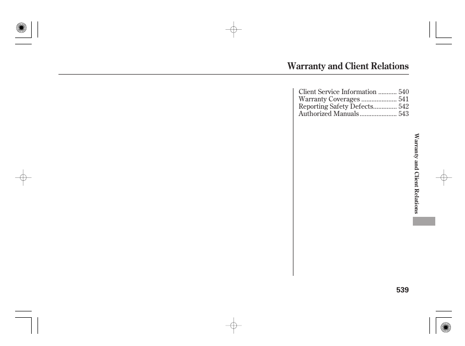 Warranty and client relations | Acura 2011 RL User Manual | Page 545 / 562