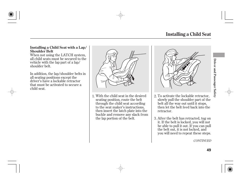 Installing a child seat | Acura 2011 RL User Manual | Page 55 / 562