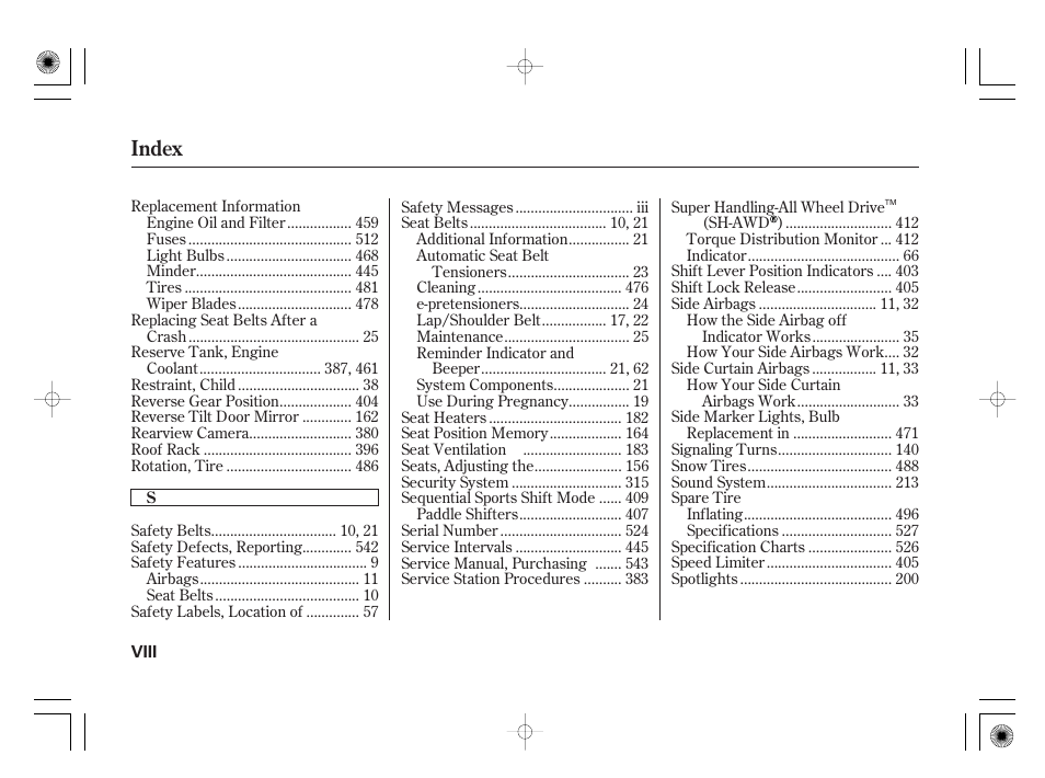 Index | Acura 2011 RL User Manual | Page 558 / 562