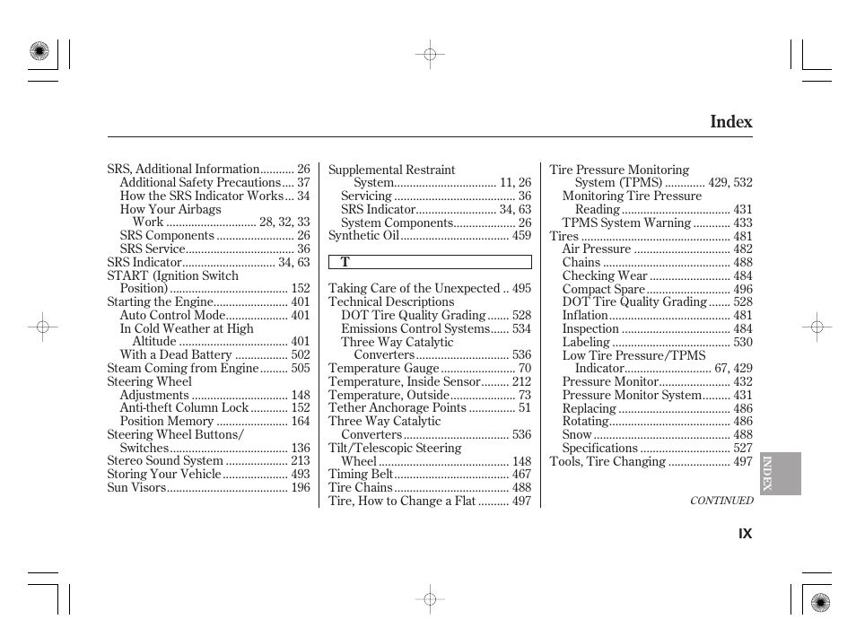 Index | Acura 2011 RL User Manual | Page 559 / 562