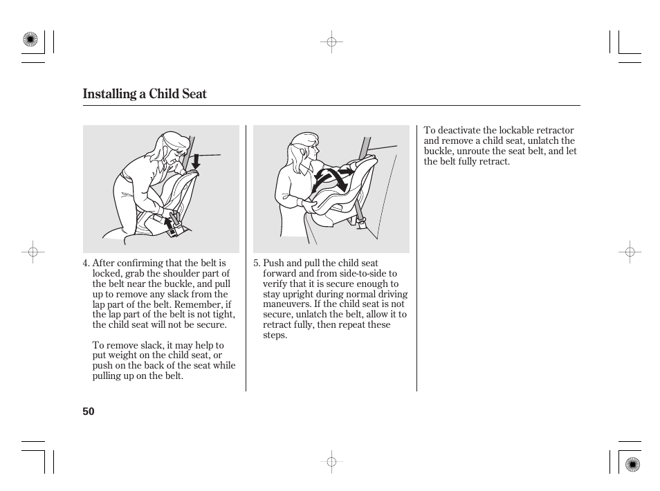 Installing a child seat | Acura 2011 RL User Manual | Page 56 / 562