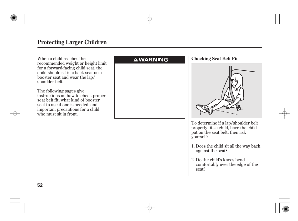 Protecting larger children | Acura 2011 RL User Manual | Page 58 / 562