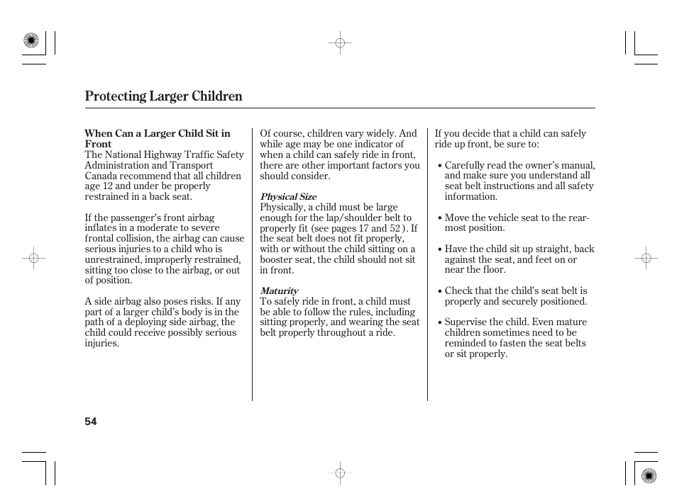 Protecting larger children | Acura 2011 RL User Manual | Page 60 / 562