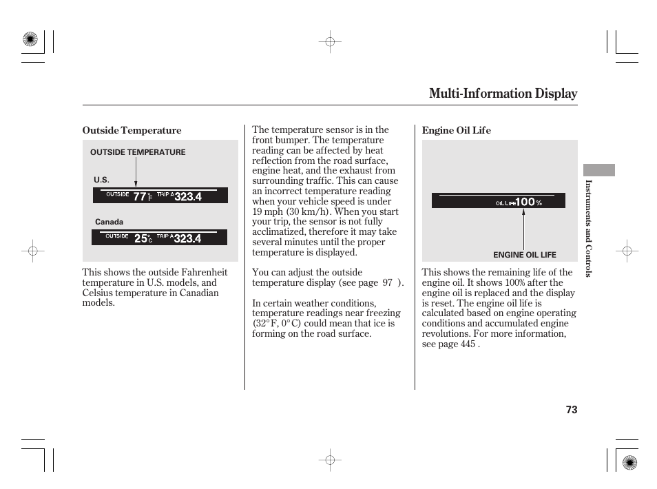 Multi-information display | Acura 2011 RL User Manual | Page 79 / 562