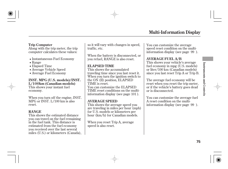 Multi-information display | Acura 2011 RL User Manual | Page 81 / 562