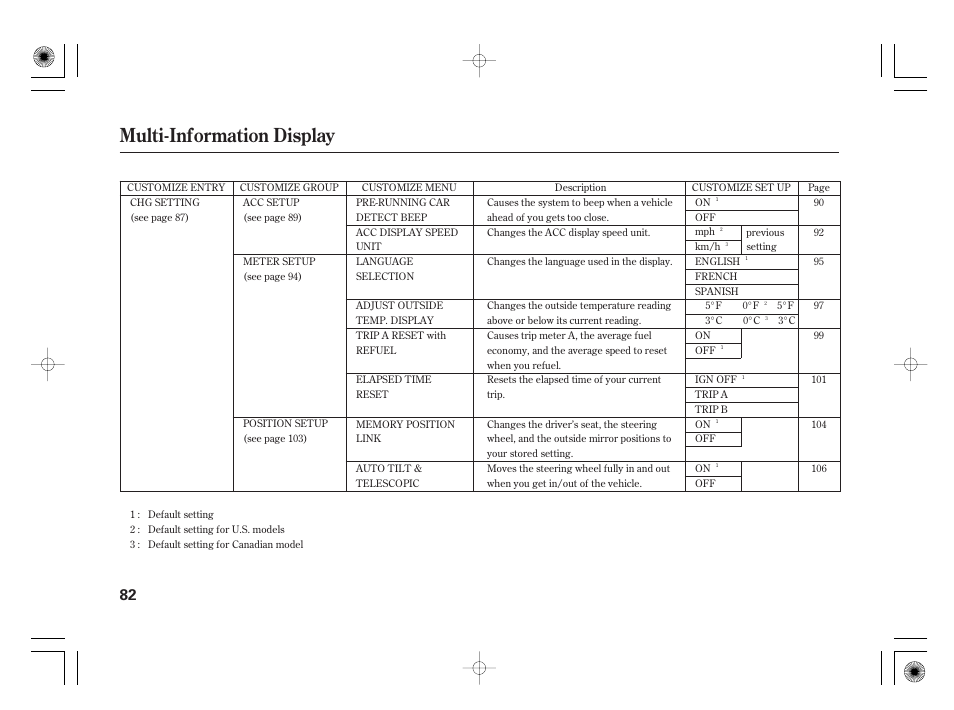 Multi-information display | Acura 2011 RL User Manual | Page 88 / 562