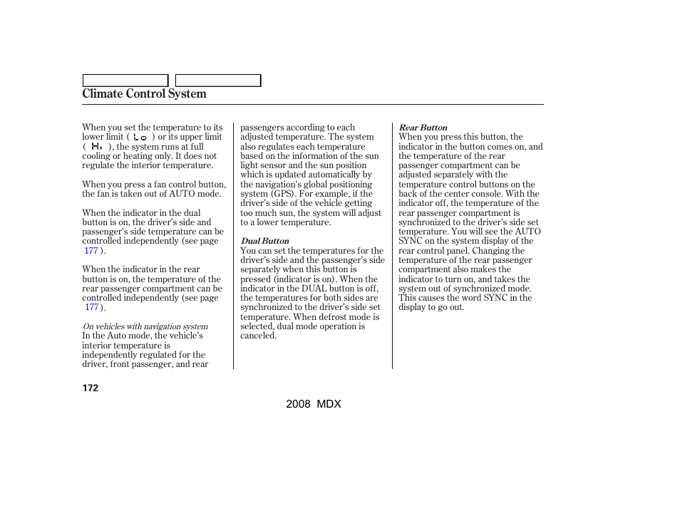 Climate control system | Acura 2008 MDX User Manual | Page 176 / 489