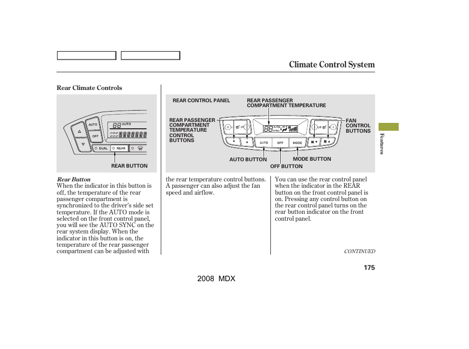 Climate control system, 2008 mdx | Acura 2008 MDX User Manual | Page 179 / 489