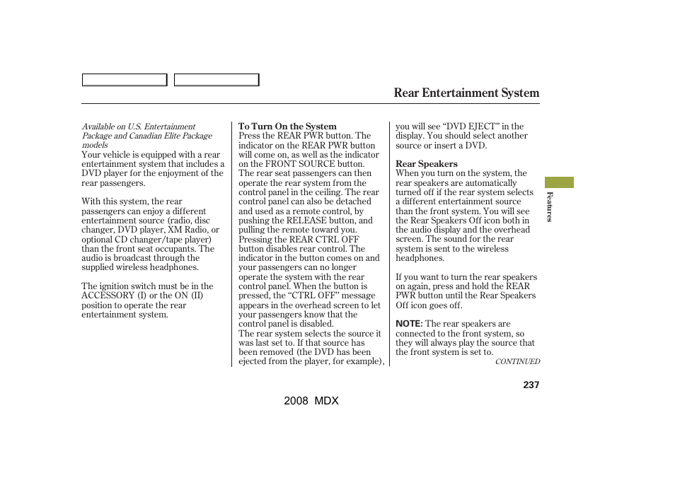Rear entertainment system | Acura 2008 MDX User Manual | Page 241 / 489