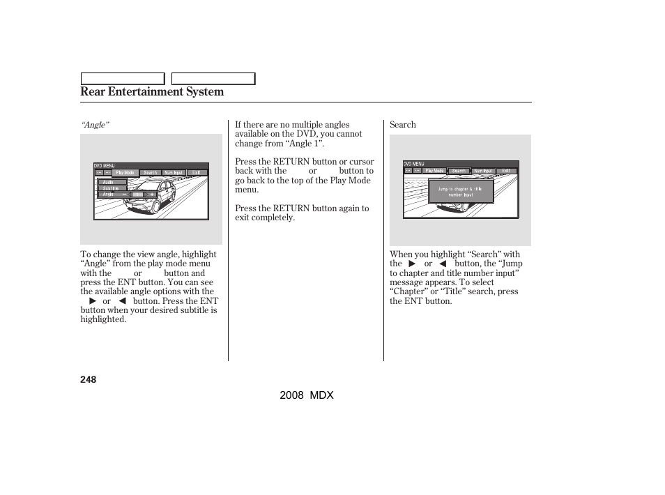Rear entertainment system | Acura 2008 MDX User Manual | Page 252 / 489