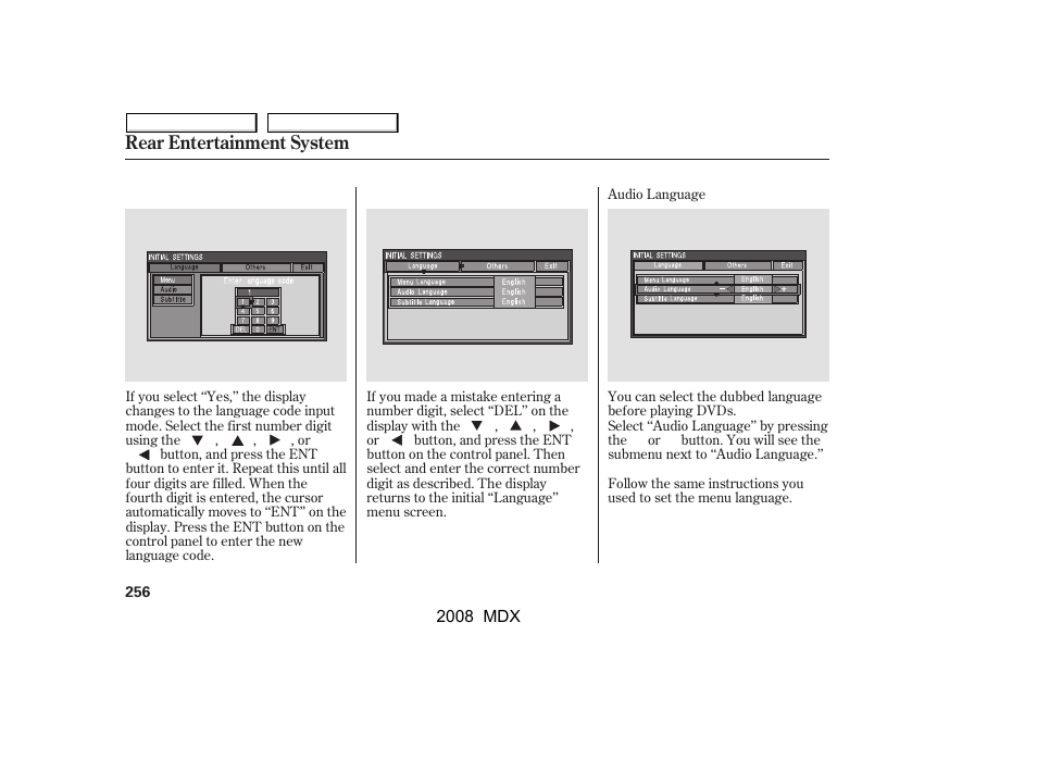 Rear entertainment system | Acura 2008 MDX User Manual | Page 260 / 489