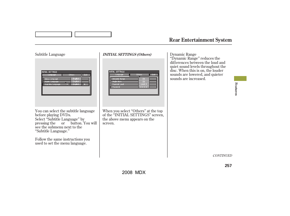 Rear entertainment system | Acura 2008 MDX User Manual | Page 261 / 489