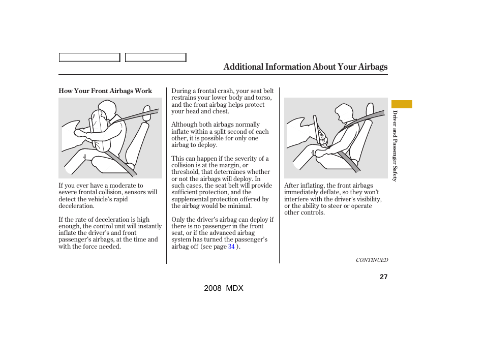 Additional information about your airbags | Acura 2008 MDX User Manual | Page 31 / 489