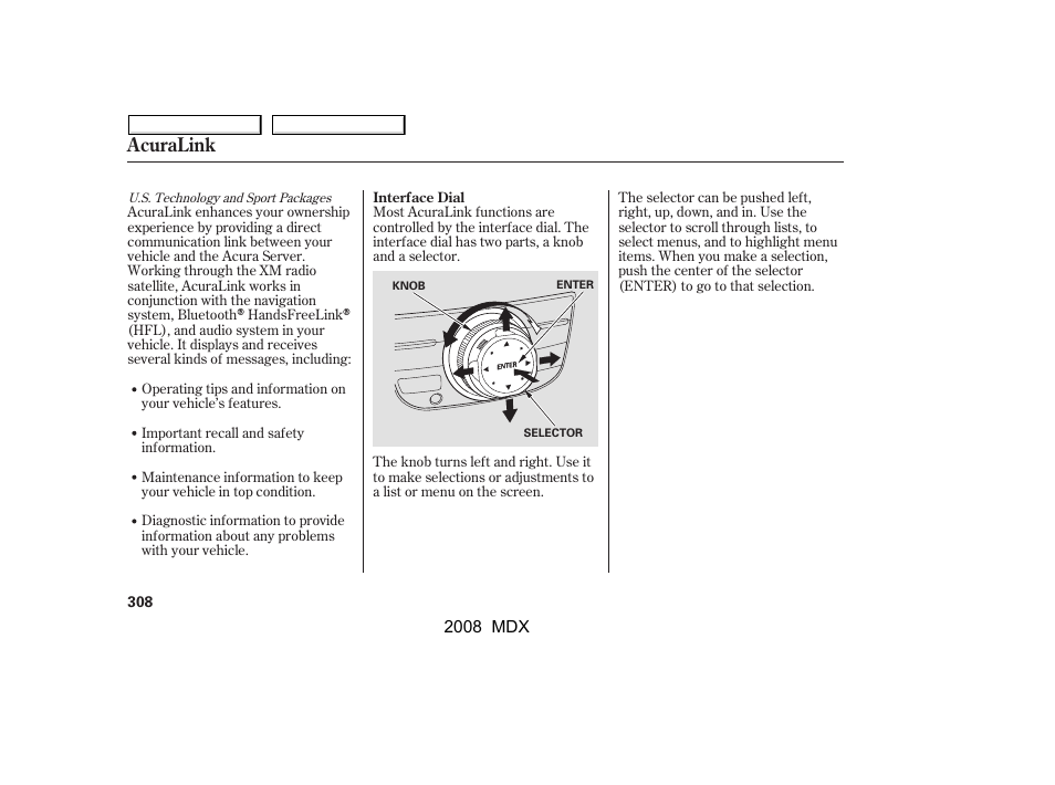 Acuralink | Acura 2008 MDX User Manual | Page 312 / 489