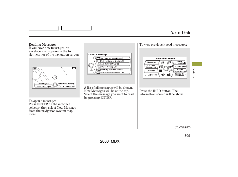 Acuralink | Acura 2008 MDX User Manual | Page 313 / 489