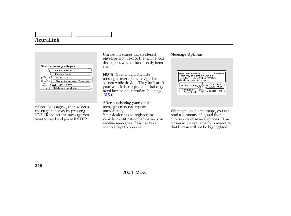 Acuralink | Acura 2008 MDX User Manual | Page 314 / 489