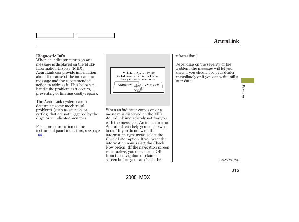 Acuralink | Acura 2008 MDX User Manual | Page 319 / 489