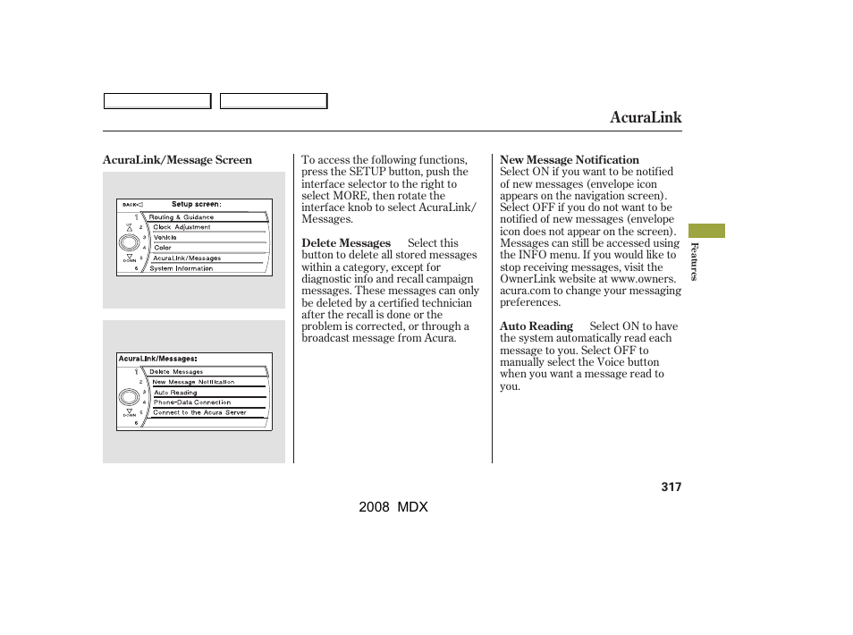 Acuralink | Acura 2008 MDX User Manual | Page 321 / 489