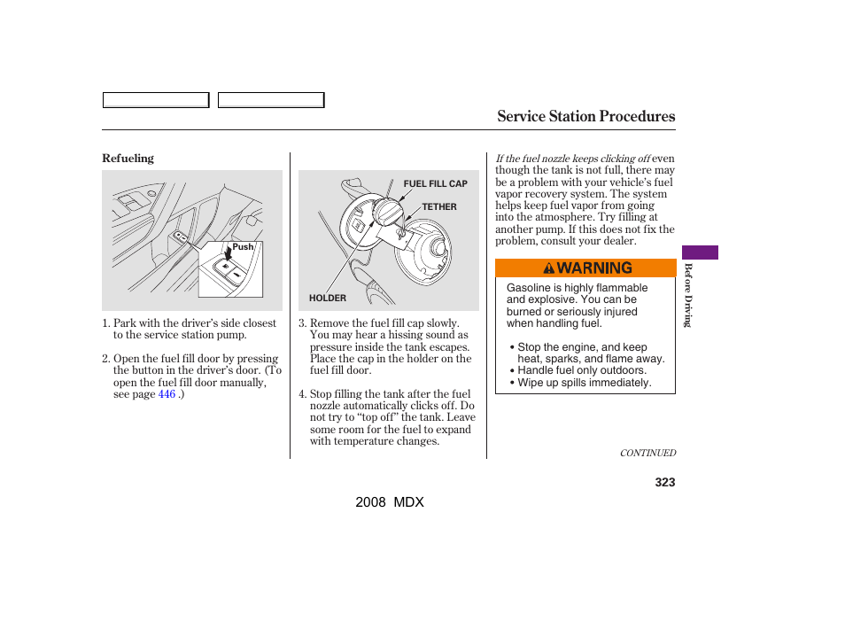 Service station procedures | Acura 2008 MDX User Manual | Page 327 / 489