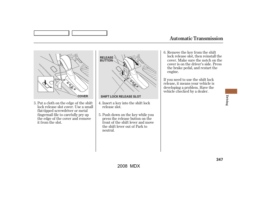 Automatic transmission | Acura 2008 MDX User Manual | Page 351 / 489
