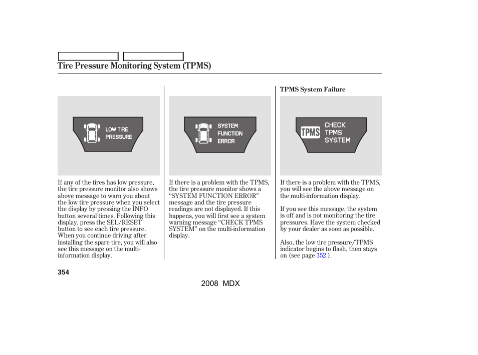 Tire pressure monitoring system (tpms) | Acura 2008 MDX User Manual | Page 358 / 489