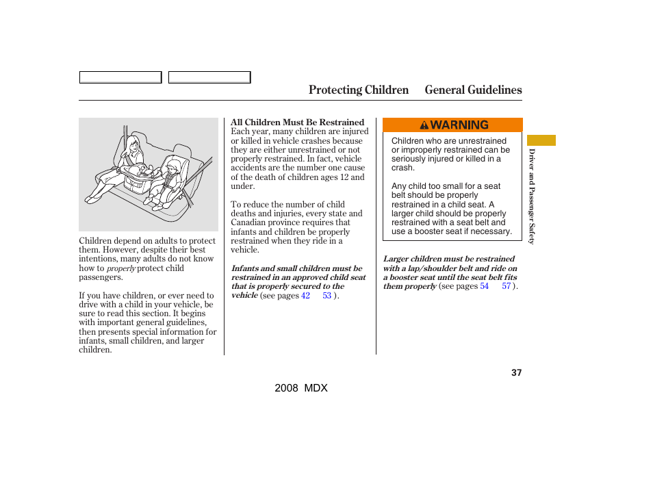 Protecting children general guidelines | Acura 2008 MDX User Manual | Page 41 / 489