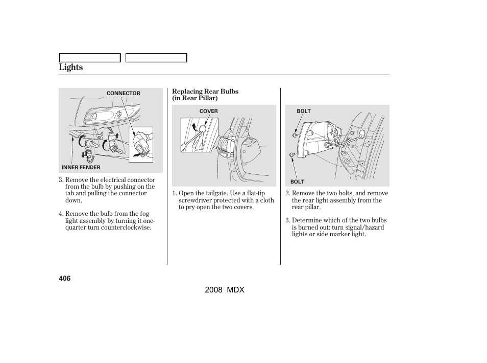Lights | Acura 2008 MDX User Manual | Page 410 / 489